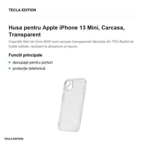 Husa Slim 2mm Box pentru Apple iPhone 13 Mini, Carcasa, Transparent [1]