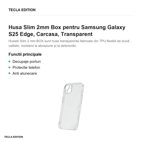 Husa Slim 2mm Box pentru Samsung Galaxy S25 Edge, Carcasa, Transparent [1]