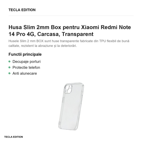 Husa Slim 2mm Box pentru Xiaomi Redmi Note 14 Pro 4G, Carcasa, Transparent [1]
