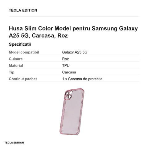 Husa Slim Color Model pentru Samsung Galaxy A25 5G, Carcasa, Roz [2]