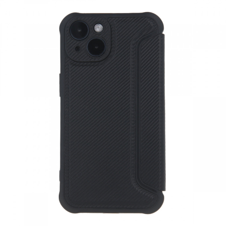Husa Smart Carbon, compatibila cu Samsung Galaxy A14 4G / A14 5G, premium flip book cu inchidere magnetica si margini intarite, buzunar card, neagra [2]