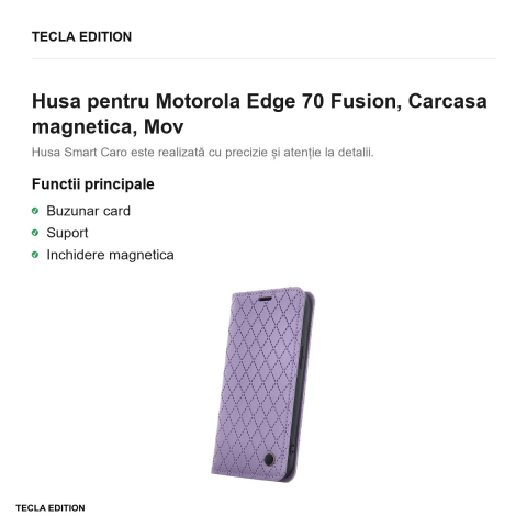 Husa Smart Caro Fusion pentru Motorola Edge 70 Fusion, tip carte cu inchidere magnetica, Mov [1]