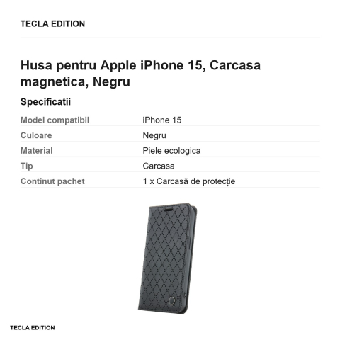Husa Smart Caro pentru Apple iPhone 15, tip carte cu inchidere magnetica, Negru [2]