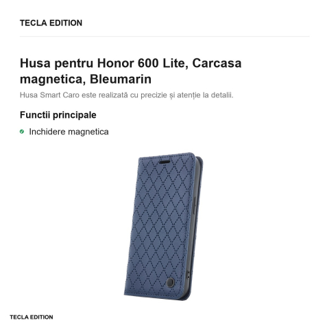 Husa Smart Caro pentru Honor 600 Lite, tip carte cu inchidere magnetica, Bleumarin [1]