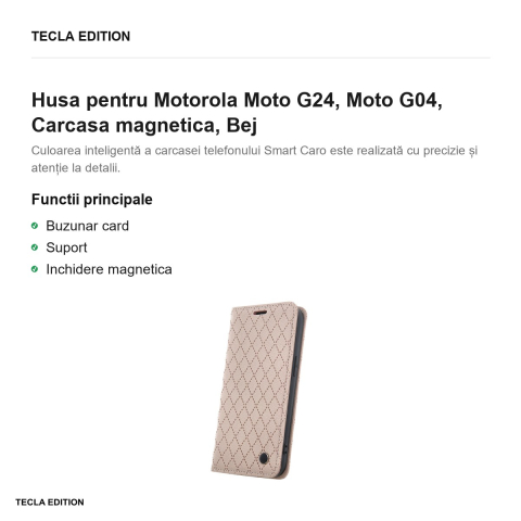 Husa Smart Caro pentru Motorola Moto G24, Moto G04, tip carte cu inchidere magnetica, Bej [1]