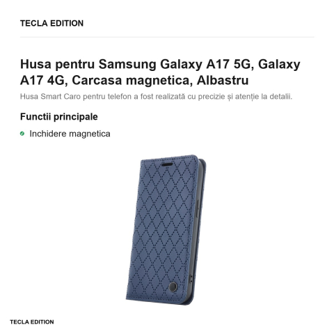 Husa Smart Caro pentru Samsung Galaxy A17 5G, Galaxy A17 4G, tip carte cu inchidere magnetica, Albastru [1]