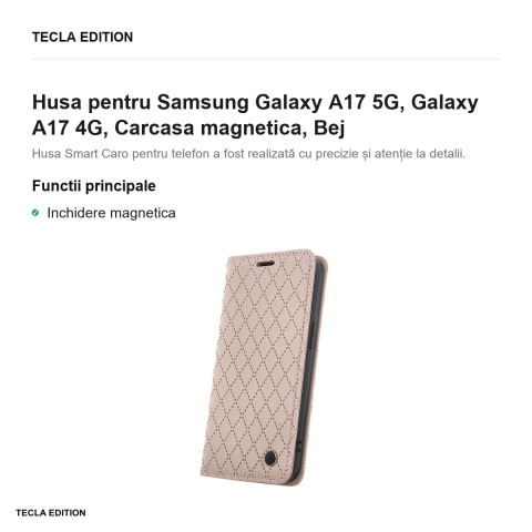Husa Smart Caro pentru Samsung Galaxy A17 5G, Galaxy A17 4G, tip carte cu inchidere magnetica, Bej [1]