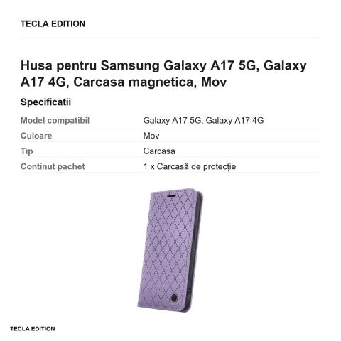 Husa Smart Caro pentru Samsung Galaxy A17 5G, Galaxy A17 4G, tip carte cu inchidere magnetica, Mov [2]