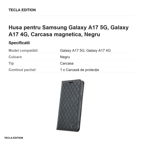 Husa Smart Caro pentru Samsung Galaxy A17 5G, Galaxy A17 4G, tip carte cu inchidere magnetica, Negru [2]