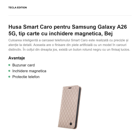 Husa Smart Caro pentru Samsung Galaxy A26 5G, tip carte cu inchidere magnetica, Bej [1]