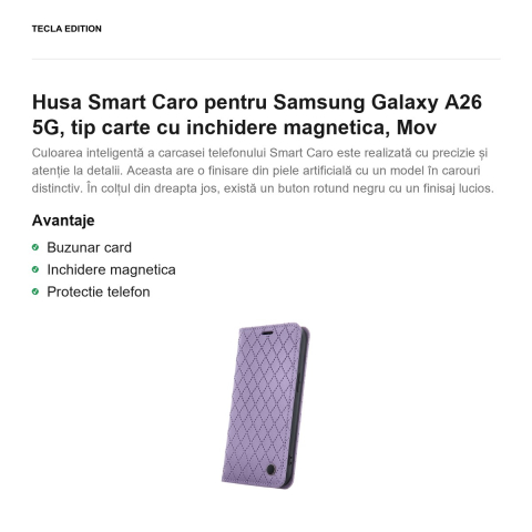Husa Smart Caro pentru Samsung Galaxy A26 5G, tip carte cu inchidere magnetica, Mov [1]