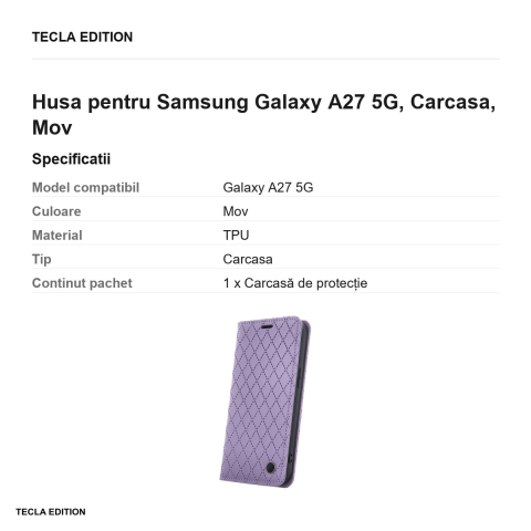 Husa Smart Caro pentru Samsung Galaxy A27 5G, tip carte, Mov [2]