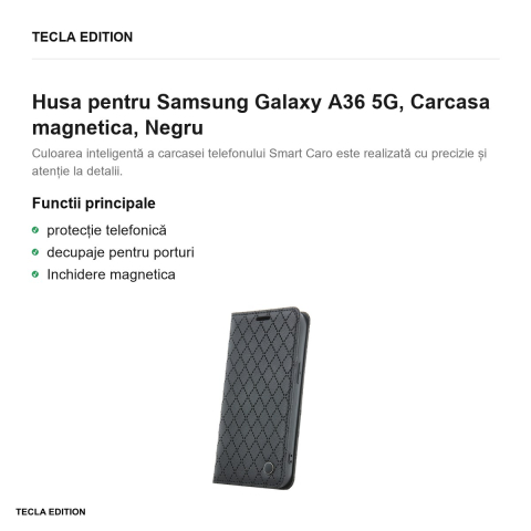 Husa Smart Caro pentru Samsung Galaxy A36 5G, tip carte cu inchidere magnetica, Negru [1]