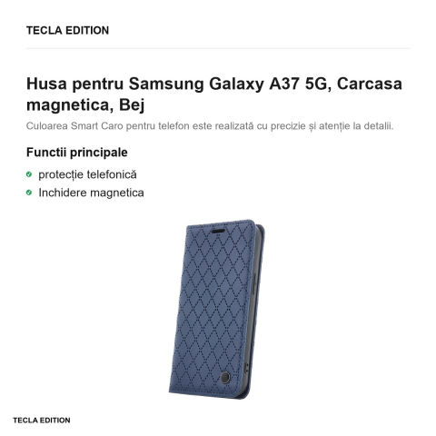 Husa Smart Caro pentru Samsung Galaxy A37 5G, tip carte cu inchidere magnetica, Albastru [1]