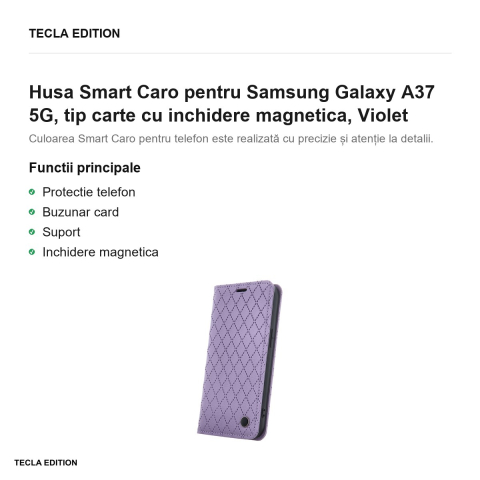 Husa Smart Caro pentru Samsung Galaxy A37 5G, tip carte cu inchidere magnetica, Violet [1]