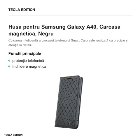 Husa Smart Caro pentru Samsung Galaxy A40, tip carte cu inchidere magnetica, Negru [1]