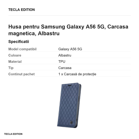 Husa Smart Caro pentru Samsung Galaxy A56 5G, tip carte cu inchidere magnetica, Albastru [2]
