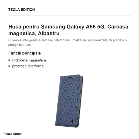 Husa Smart Caro pentru Samsung Galaxy A56 5G, tip carte cu inchidere magnetica, Albastru [1]