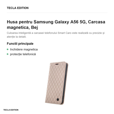 Husa Smart Caro pentru Samsung Galaxy A56 5G, tip carte cu inchidere magnetica, Bej [1]