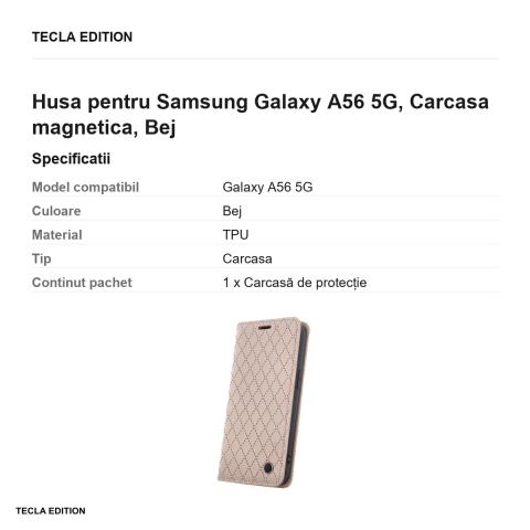 Husa Smart Caro pentru Samsung Galaxy A56 5G, tip carte cu inchidere magnetica, Bej [2]