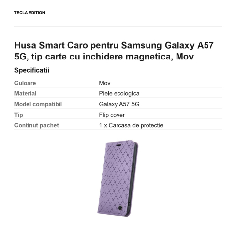 Husa Smart Caro pentru Samsung Galaxy A57 5G, tip carte cu inchidere magnetica, Mov [2]