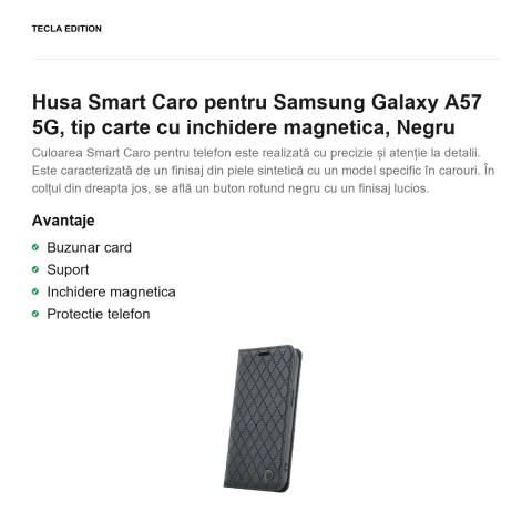 Husa Smart Caro pentru Samsung Galaxy A57 5G, tip carte cu inchidere magnetica, Negru [1]
