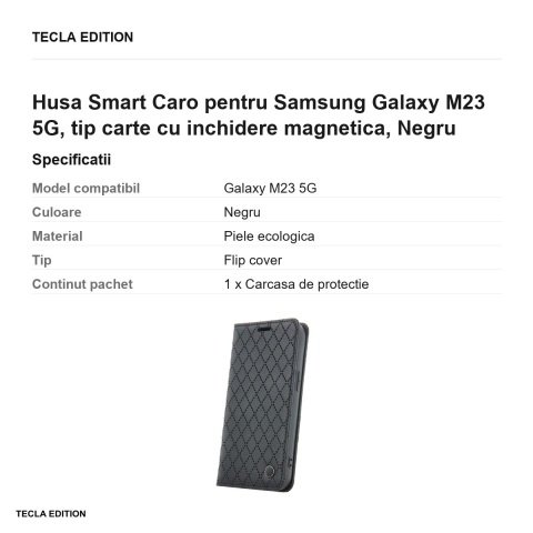 Husa Smart Caro pentru Samsung Galaxy M23 5G, tip carte cu inchidere magnetica, Negru [2]