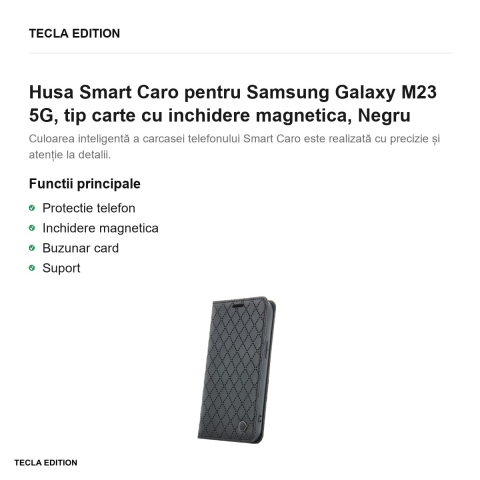 Husa Smart Caro pentru Samsung Galaxy M23 5G, tip carte cu inchidere magnetica, Negru [1]