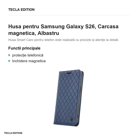 Husa Smart Caro pentru Samsung Galaxy S26, tip carte cu inchidere magnetica, Albastru [1]