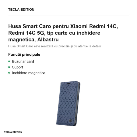 Husa Smart Caro pentru Xiaomi Redmi 14C, Redmi 14C 5G, tip carte cu inchidere magnetica, Albastru [1]