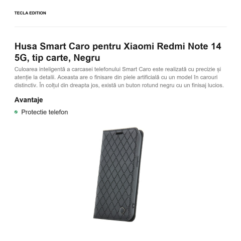 Husa Smart Caro pentru Xiaomi Redmi Note 14 5G, tip carte, Negru [1]