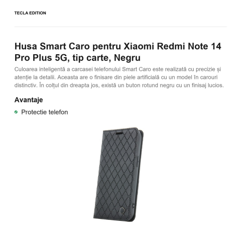 Husa Smart Caro pentru Xiaomi Redmi Note 14 Pro Plus 5G, tip carte, Negru [1]