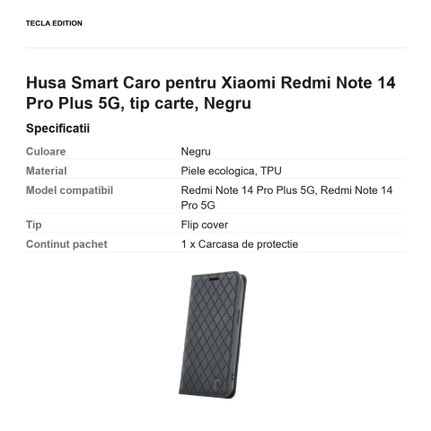 Husa Smart Caro pentru Xiaomi Redmi Note 14 Pro Plus 5G, tip carte, Negru [2]