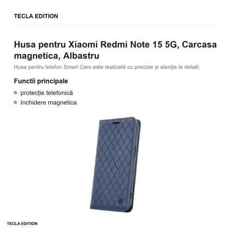 Husa Smart Caro pentru Xiaomi Redmi Note 15 5G, tip carte cu inchidere magnetica, Albastru [1]
