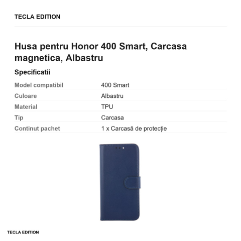 Husa Smart Classic pentru Honor 400 Smart, tip carte cu inchidere magnetica, Albastru [2]