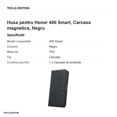 Husa Smart Classic pentru Honor 400 Smart, tip carte cu inchidere magnetica, Negru [2]