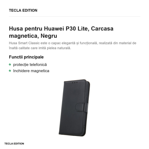Husa Smart Classic pentru Huawei P30 Lite, tip carte cu inchidere magnetica, Negru [1]