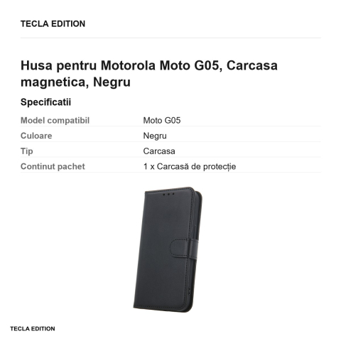 Husa Smart Classic pentru Motorola Moto G05, tip carte cu inchidere magnetica, Negru [2]