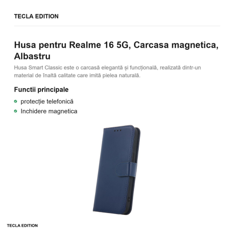 Husa Smart Classic pentru Realme 16 5G, tip carte cu inchidere magnetica, Albastru [1]