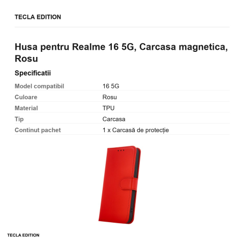 Husa Smart Classic pentru Realme 16 5G, tip carte cu inchidere magnetica, Rosu [2]