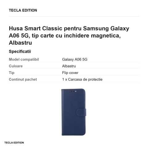 Husa Smart Classic pentru Samsung Galaxy A06 5G, tip carte cu inchidere magnetica, Albastru [2]