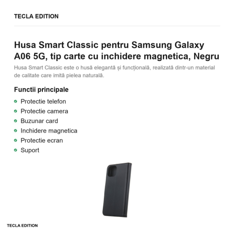 Husa Smart Classic pentru Samsung Galaxy A06 5G, tip carte cu inchidere magnetica, Negru [1]