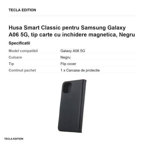 Husa Smart Classic pentru Samsung Galaxy A06 5G, tip carte cu inchidere magnetica, Negru [2]