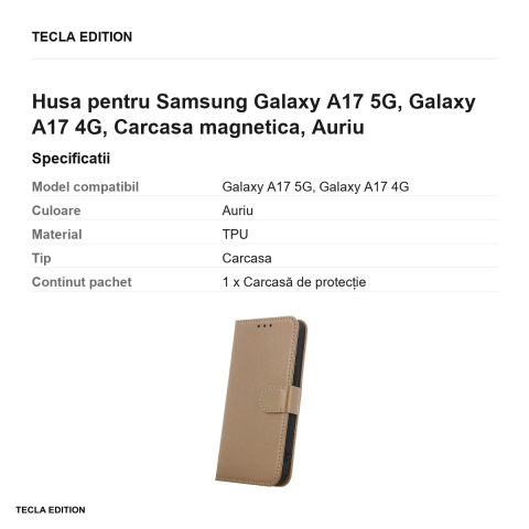 Husa Smart Classic pentru Samsung Galaxy A17 5G, Galaxy A17 4G, tip carte cu inchidere magnetica, Auriu [2]
