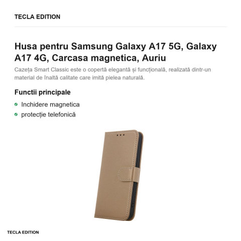 Husa Smart Classic pentru Samsung Galaxy A17 5G, Galaxy A17 4G, tip carte cu inchidere magnetica, Auriu [1]