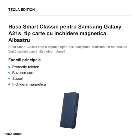Husa Smart Classic pentru Samsung Galaxy A21s, tip carte cu inchidere magnetica, Albastru [1]