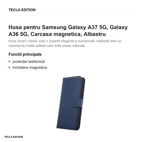 Husa Smart Classic pentru Samsung Galaxy A37 5G, Galaxy A36 5G, tip carte cu inchidere magnetica, Albastru [1]