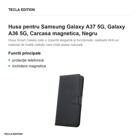 Husa Smart Classic pentru Samsung Galaxy A37 5G, Galaxy A36 5G, tip carte cu inchidere magnetica, Negru [1]