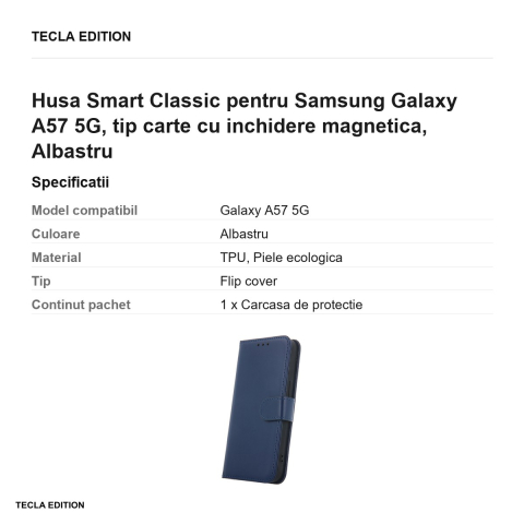 Husa Smart Classic pentru Samsung Galaxy A57 5G, tip carte cu inchidere magnetica, Albastru [2]