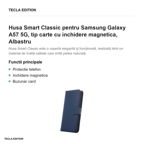Husa Smart Classic pentru Samsung Galaxy A57 5G, tip carte cu inchidere magnetica, Albastru [1]